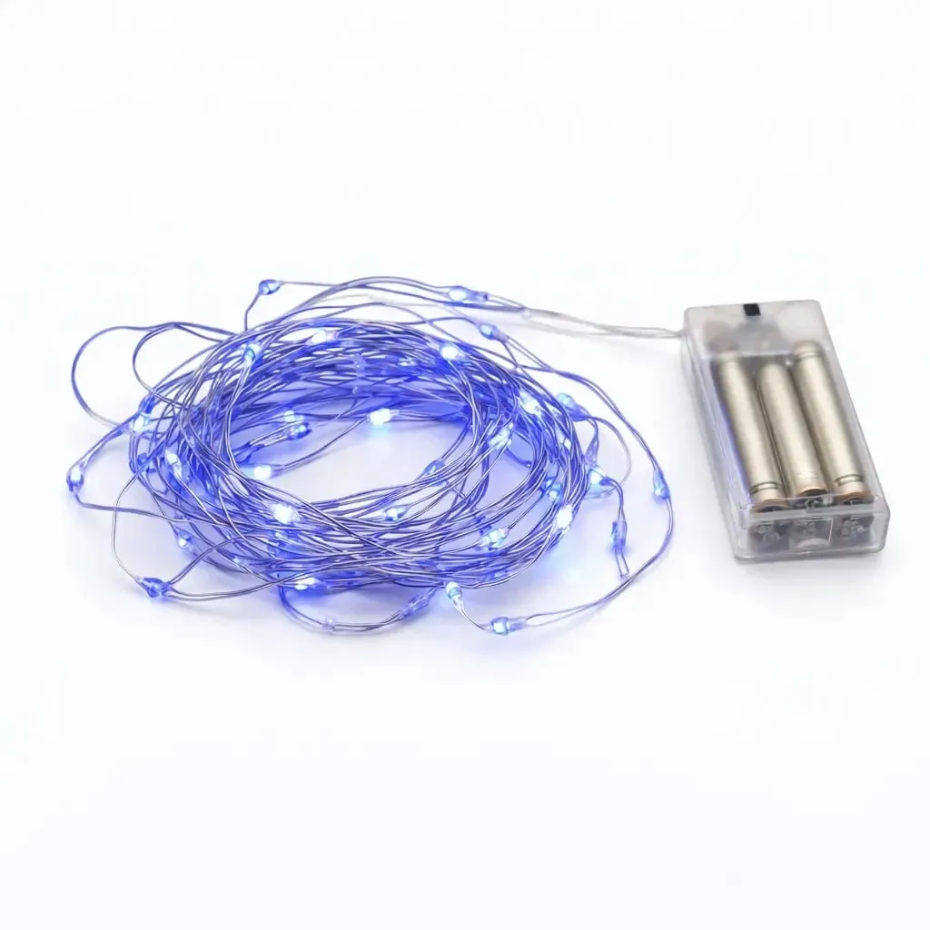 Lampki LED na baterie, w kształcie kropelek, 2,30 m, niebieskie, 20 diod, przewód, IP20 do wnętrz, 3 × AA