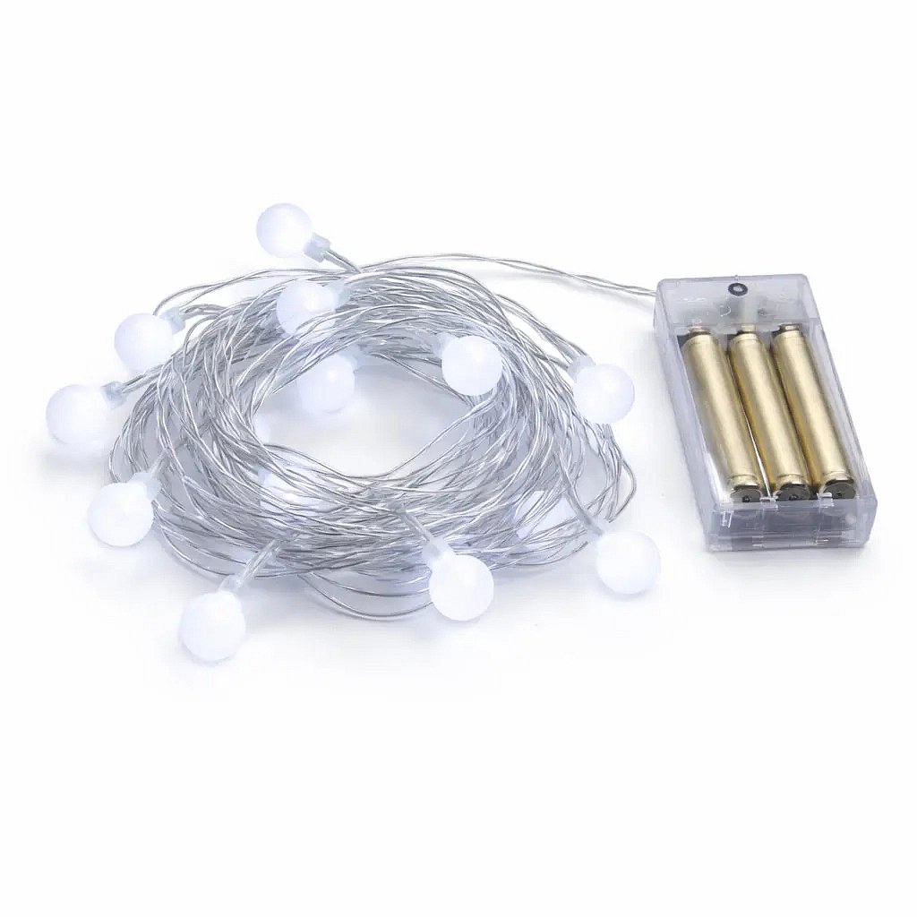 Lampki LED na baterie, kulki, 2,1 m, biały lodowy, 10 diod, IP20 do wnętrz, 3 × AA