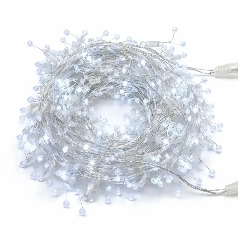 Eco Fix łańcuch świetlny zewnętrzny z kryształkami, 8 m, biały lodowy, 80 diod, 24 V, przezroczysty kabel, IP44