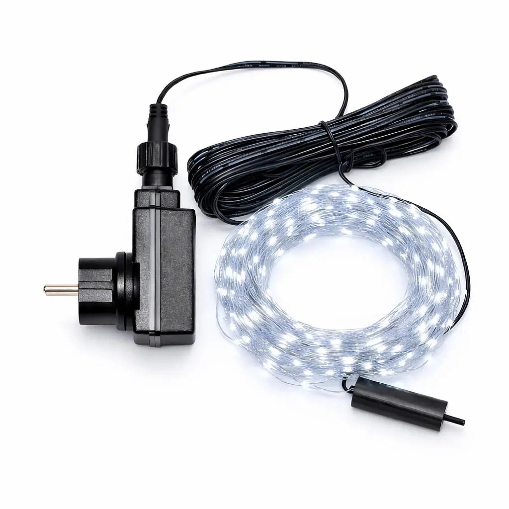 Łańcuch świetlny LED, krople, 12 pasm × 1,5 m, do użytku na zewnątrz, kolor lodowobiały, 180 diod, srebrny kabel, IP44, wraz z zasilaczem