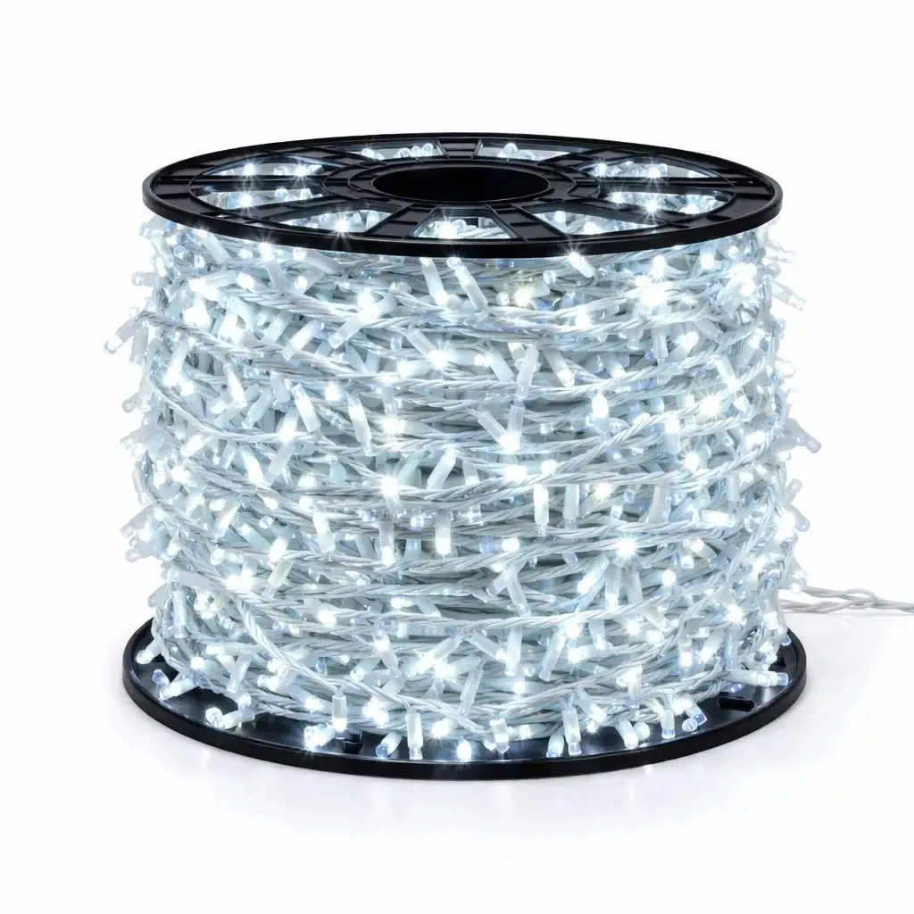Łańcuch świetlny Easy Fix LED, 100 m, do użytku na zewnątrz, kolor lodowobiały FLASH, 2000 diod, biały kabel, IP67, szpula