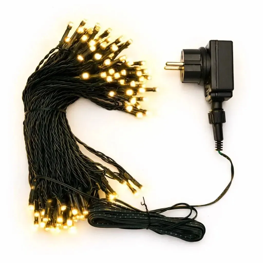 Zewnętrzny łańcuch świetlny LED, 40 m, ciepła biel, 200 diod, czarny kabel, IP44, wraz z zasilaczem i pilotem