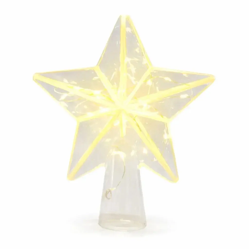 Świecąca gwiazdka LED na choinkę, 18 × 22 × 6,5 cm, szklana, ciepła biel, 20 diod, 2× AAA