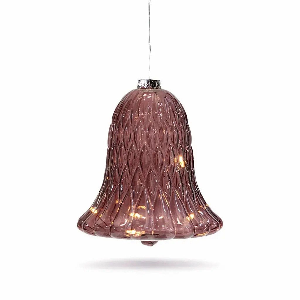 Szklany dzwonek LED bordowy Ø 9 × 10 cm, 5 diod LED, wnętrze IP20, 1 × AAA