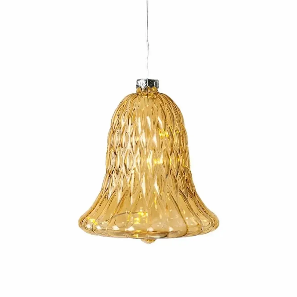 Szklany dzwonek LED, złoty, Ø 9 × 10 cm, 5 diod LED, IP20 wewnątrz, 1 × AAA