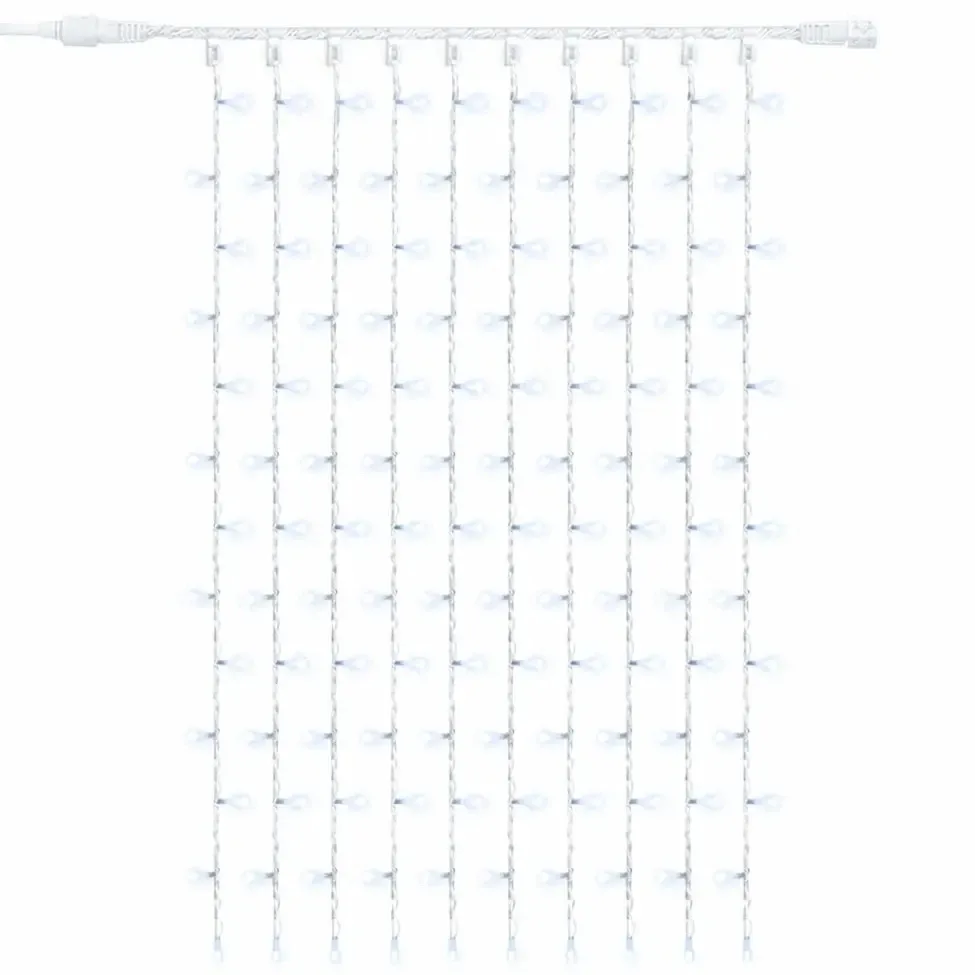 Easy Fix – zewnętrzna girlanda świetlna LED, 100 × 150 cm, kolor lodowobiały z efektem FLASH, 150 diod, biały kabel, IP67, przedłużacz