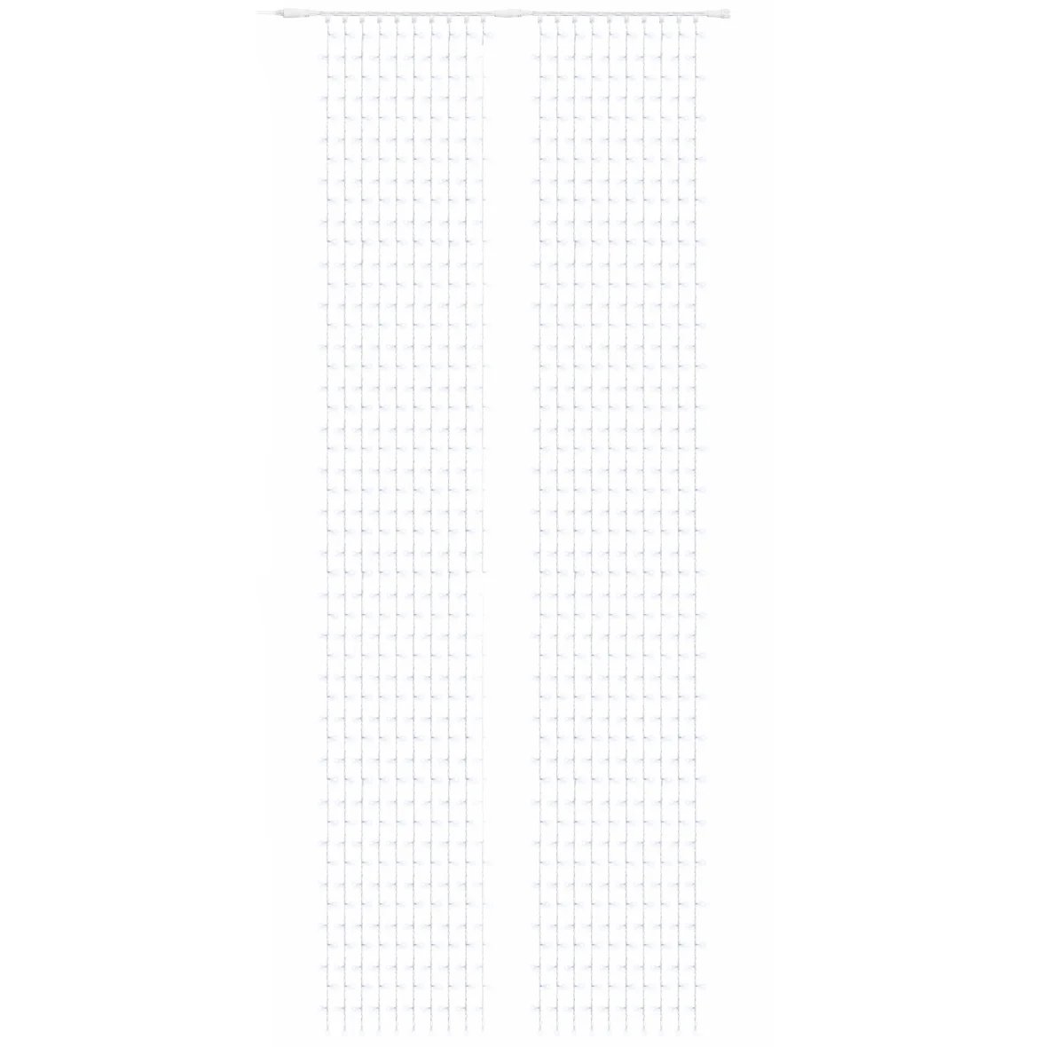 Kurtyna świetlna LED Easy Fix na zewnątrz 200 × 1100 cm, lodowata biel z FLASH, 2200 diod LED, biały kabel IP67, przedłużacz