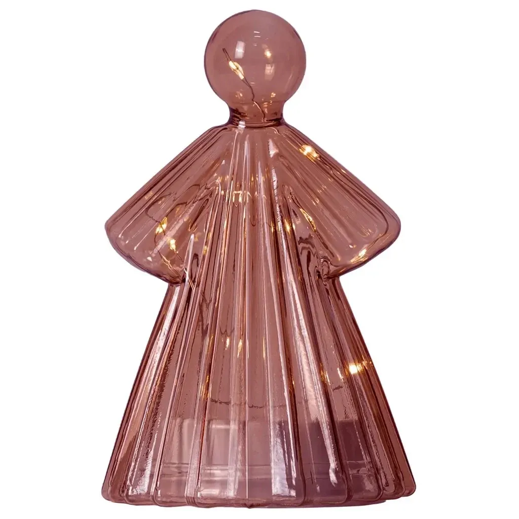 Podświetlany LED szklany anioł z latarką, bordowy, 15 cm, 1 × CR2032