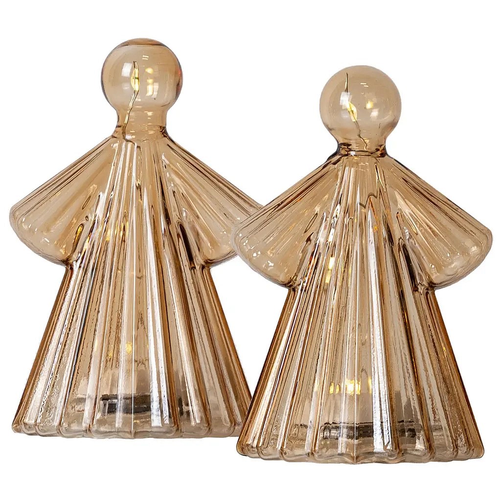 Podświetlany LED szklany anioł, złoty, zasilany bateriami 10 cm, 2 sztuki, 2× CR2032