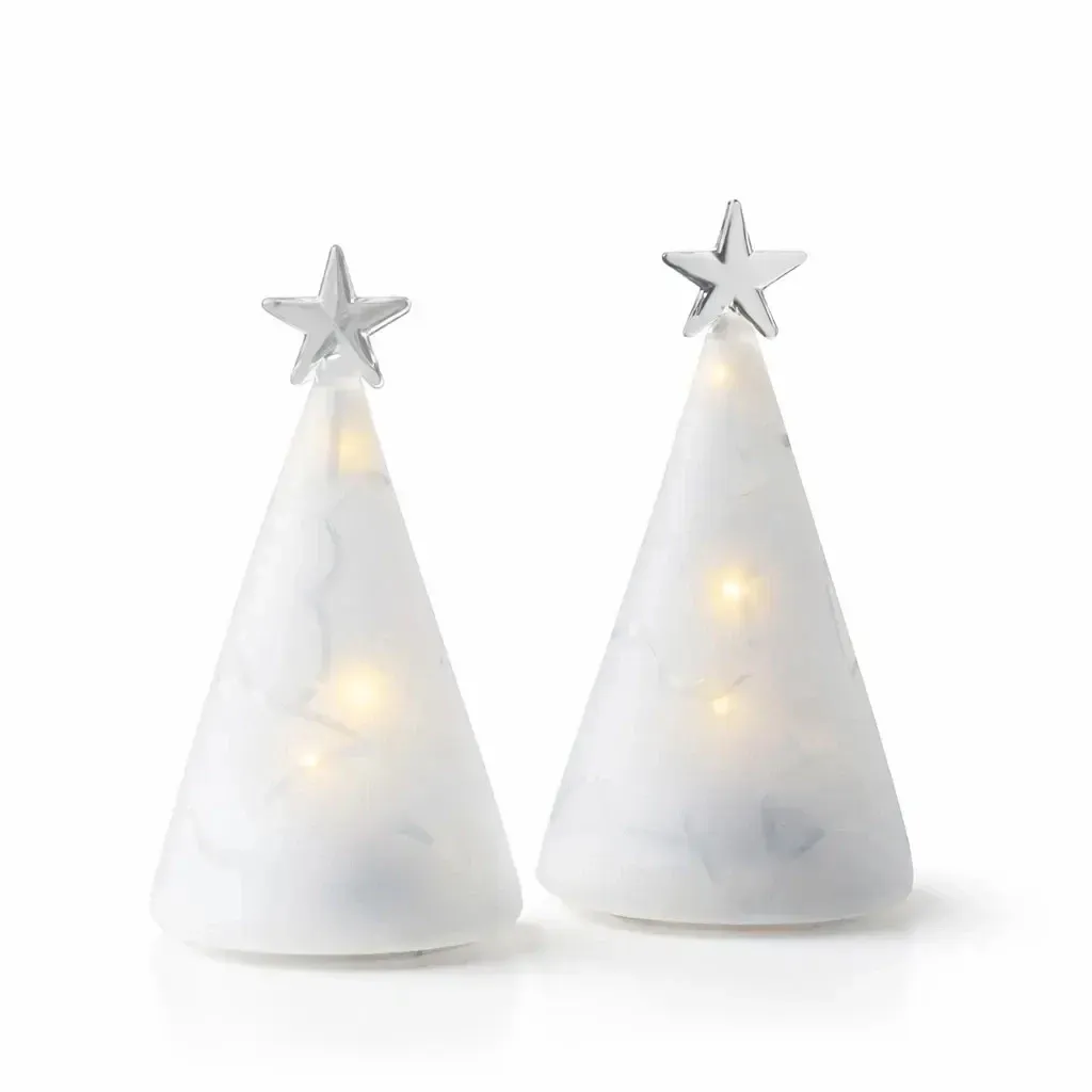 Szklana choinka z oświetleniem LED, zestaw 2 sztuk, przezroczysta, mrożona 11,5 cm
