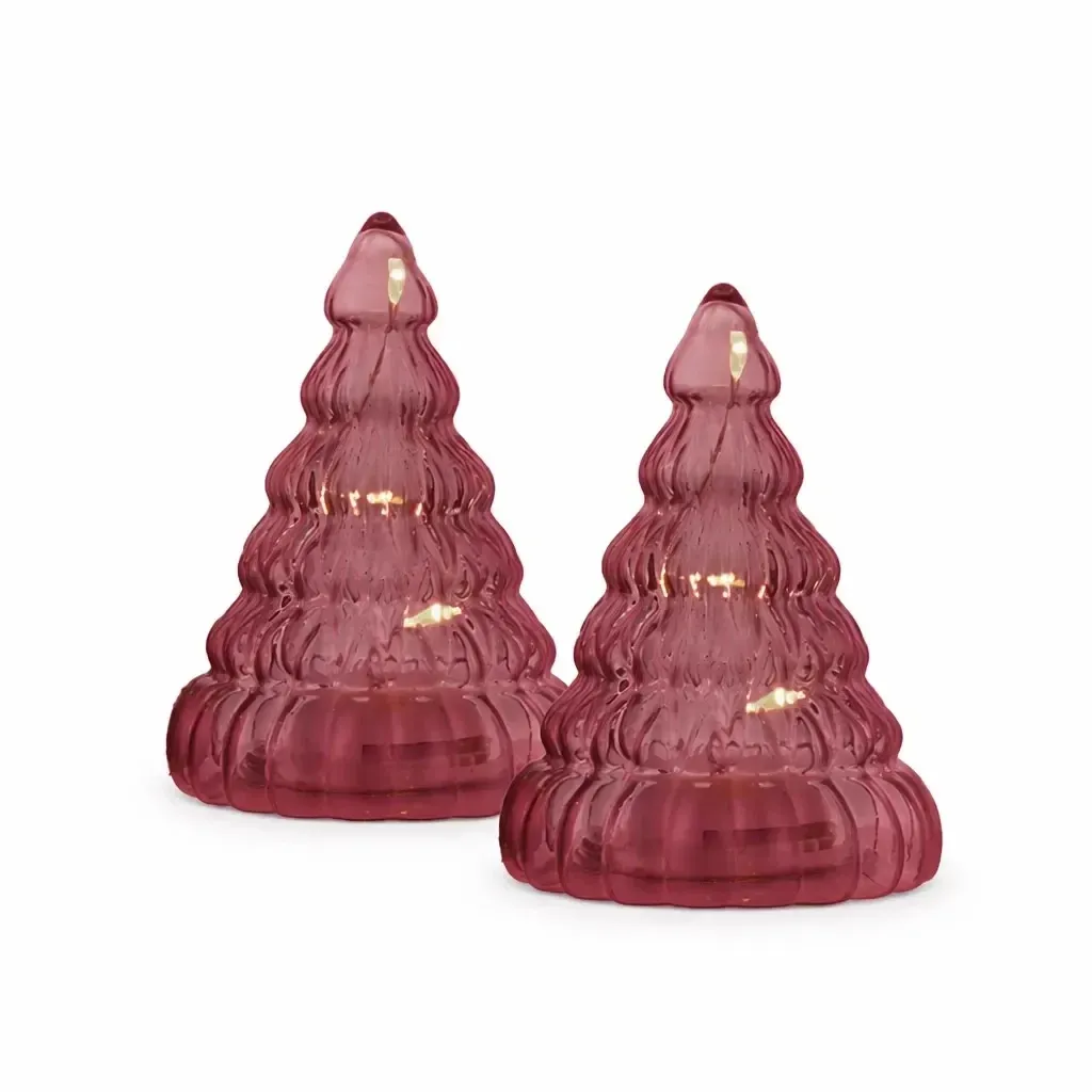 Lampki choinkowe LED, szklane, zestaw 2 sztuk, bordowe, 9 cm