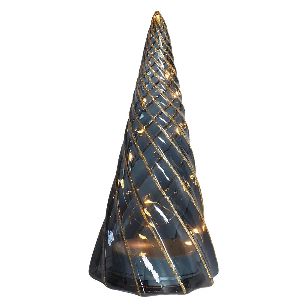 Świecąca choinka LED, szklana, 23,5 × 11,5 cm, czarna