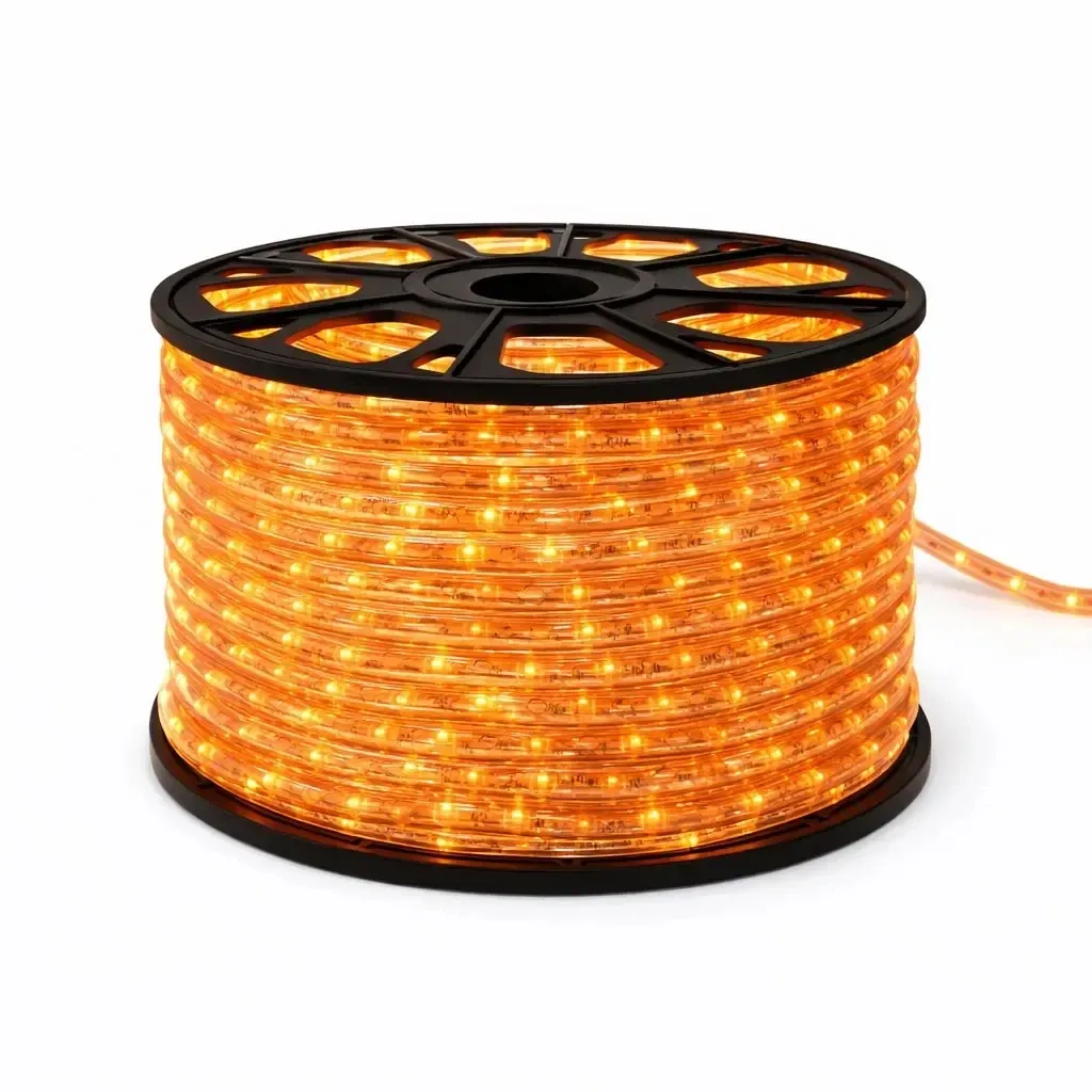 Easy Fix – zewnętrzna wąż świetlny LED, 50 m, pomarańczowy, 1500 diod, przezroczysty kabel, IP44, szpula