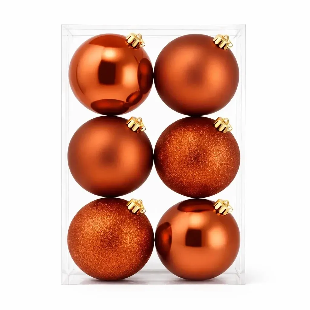Zestaw ozdób świątecznych miedzianych 10 cm, 2 × połysk, 2 × mat, 2 × brokat, opakowanie 6 szt.