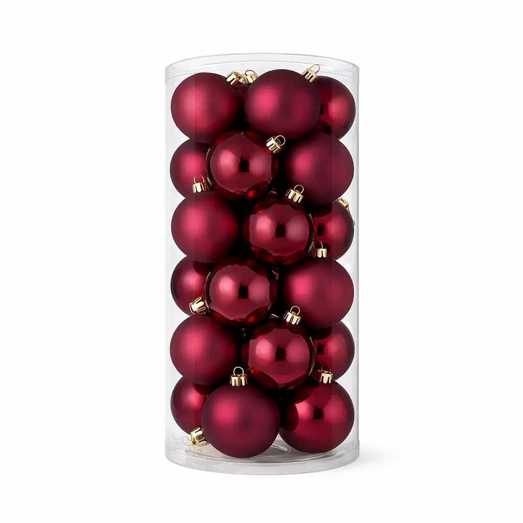 Zestaw ozdób świątecznych bordowa kolba plastikowa 6 cm, 12× mat, 12× połysk, opakowanie 24 szt.