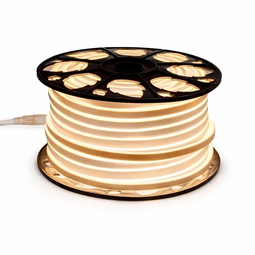 Easy Fix LED Neon – wąż zewnętrzny, 50 m, typ D dwustronny, ciepła biel, 3000 diod, biały kabel, IP44, szpula