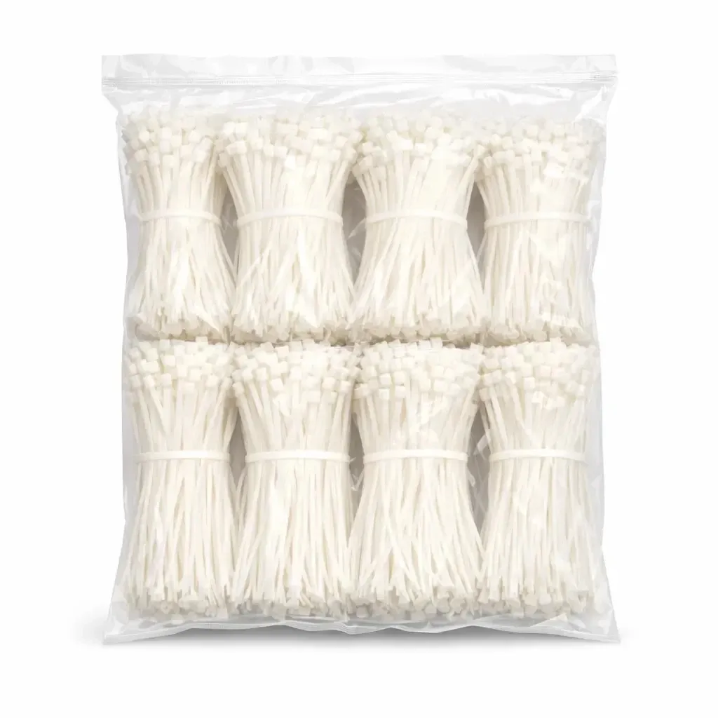 Taśma plastikowa 4 mm × 15 cm biała, opakowanie 1000 sztuk