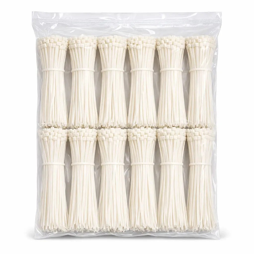 Plastikowe taśmy spinające 3,6 mm × 20 cm, białe, opakowanie 1000 sztuk