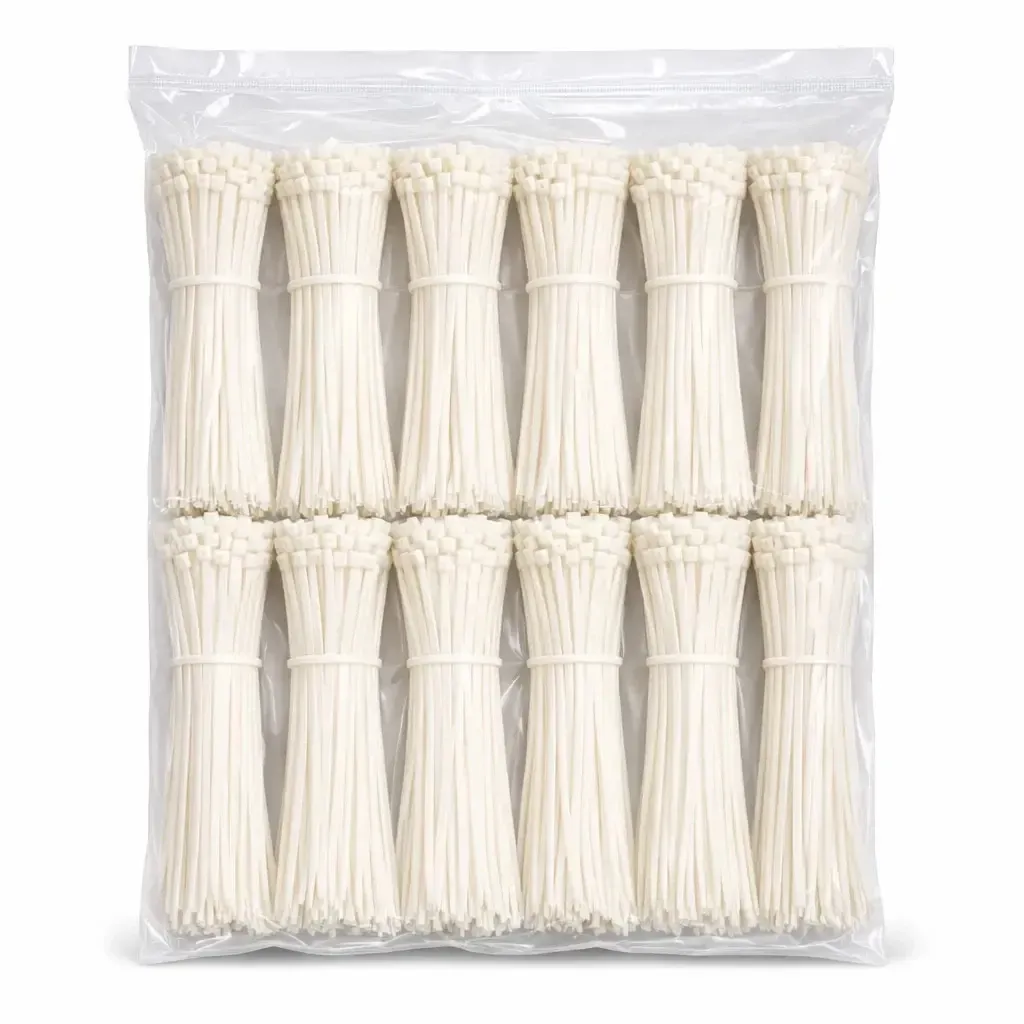 Plastikowe taśmy spinające 3,6 mm × 20 cm, białe, opakowanie 1000 sztuk