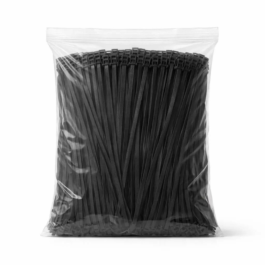 Plastikowe paski mocujące 3,6 mm × 20 cm, czarne, opakowanie 1000 szt.