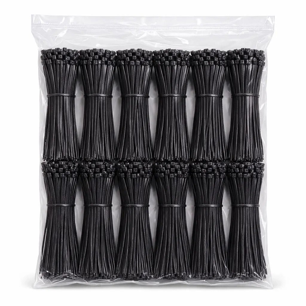 Plastikowe paski 4 mm × 15 cm, czarne, opakowanie 1000 szt.