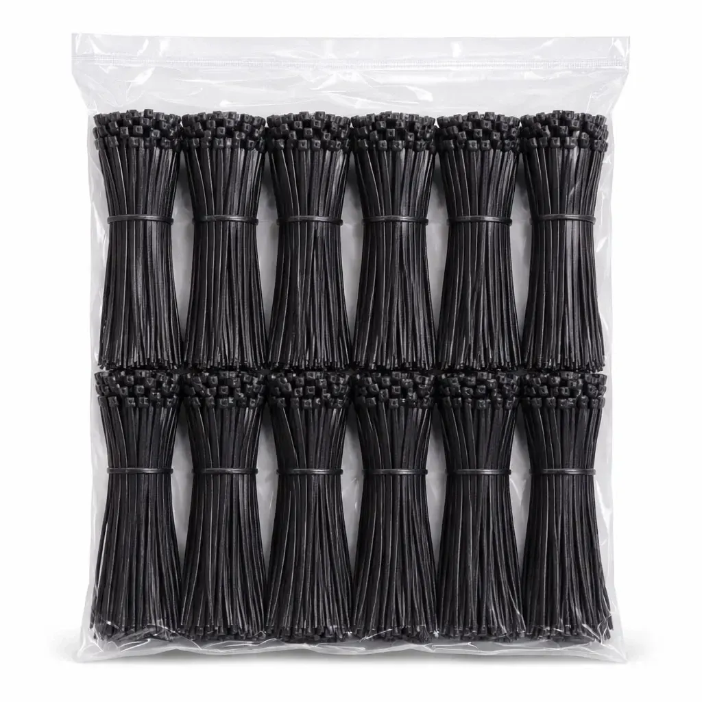 Plastikowe paski 4 mm × 15 cm, czarne, opakowanie 1000 szt.