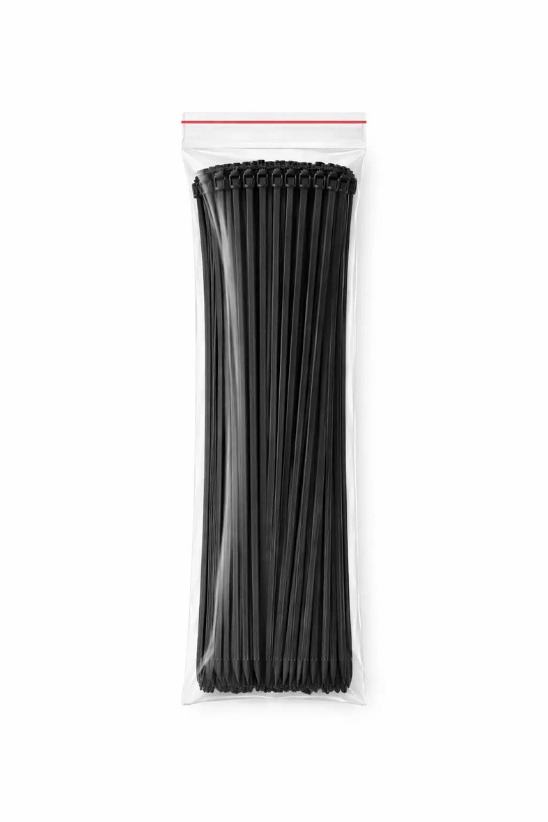 Taśma plastikowa 4,8 mm × 43 cm, czarna, opakowanie 100 szt.