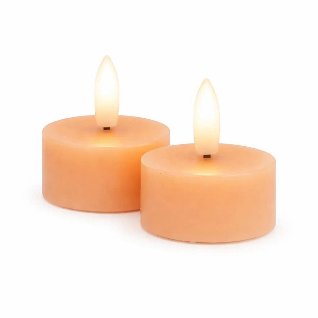 Zestaw podgrzewaczy LED na baterie Sille Tealight, Ø 4,5 × 2,2 cm, brzoskwiniowy, z prawdziwego wosku, opakowanie 2 szt.