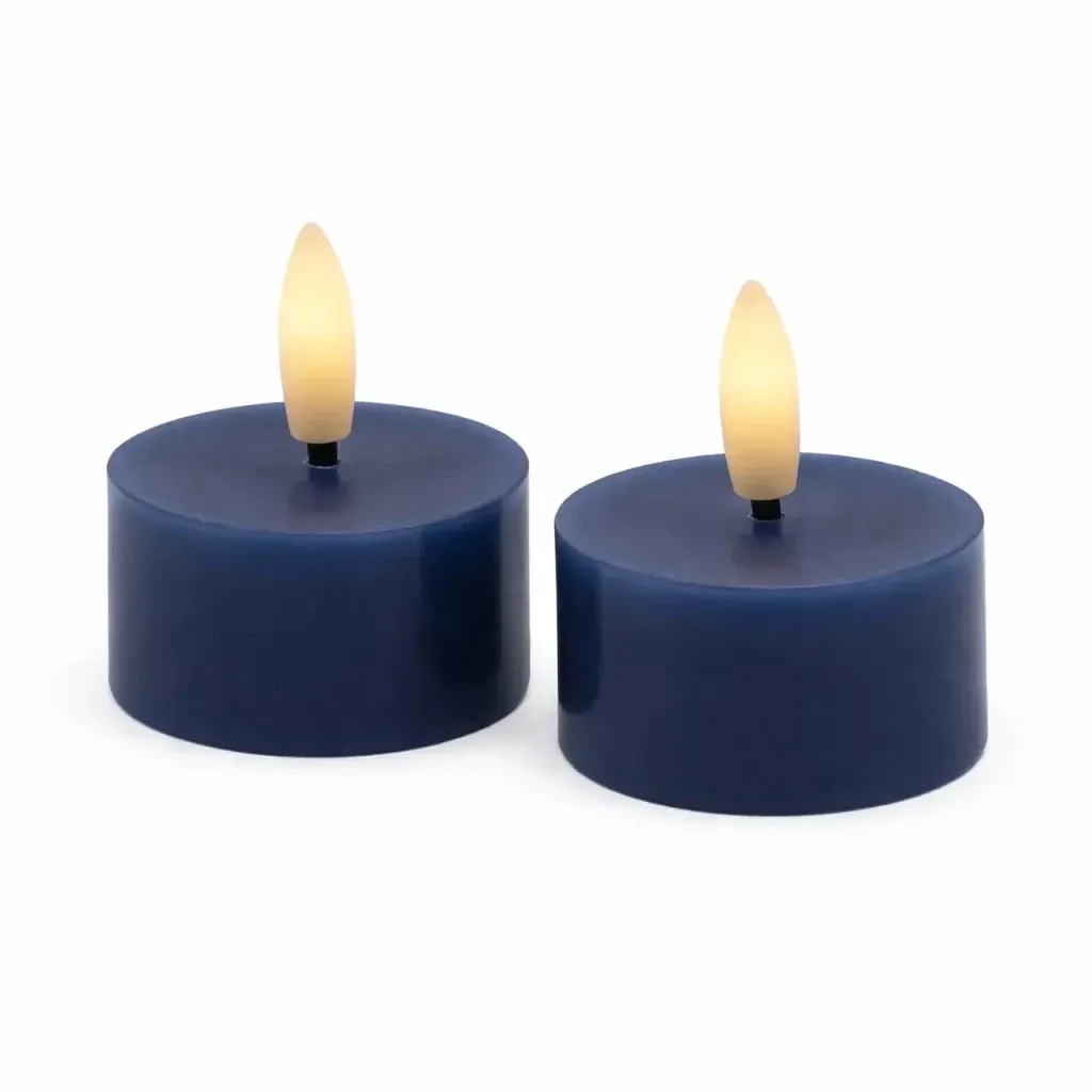 Zestaw podgrzewaczy LED na baterie Sille Tealight, Ø 4,5 × 2,2 cm, głęboki ocean, wykonane z prawdziwego wosku, opakowanie 2 szt.