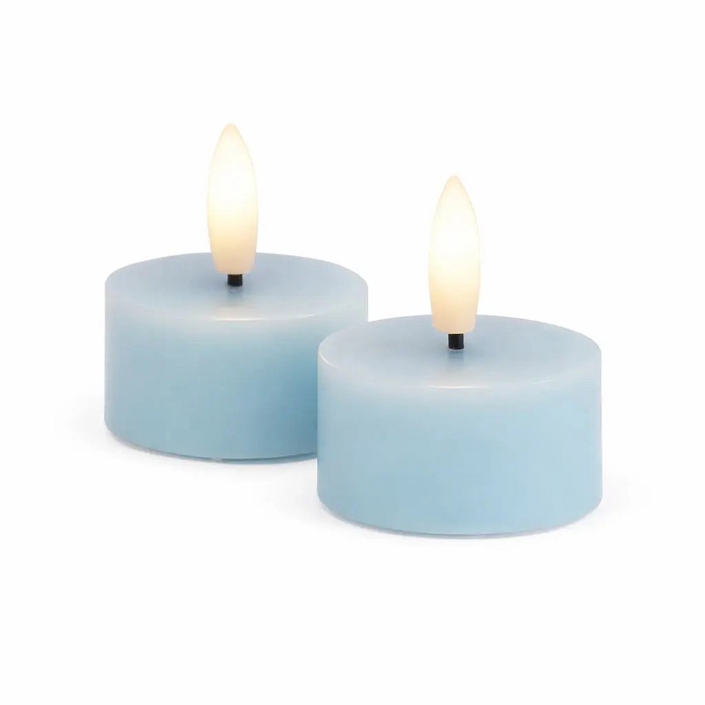 Zestaw podgrzewaczy LED na baterie Sille Tealight, Ø 4,5 × 2,2 cm, błękitny, wykonany z prawdziwego wosku, opakowanie 2 szt.
