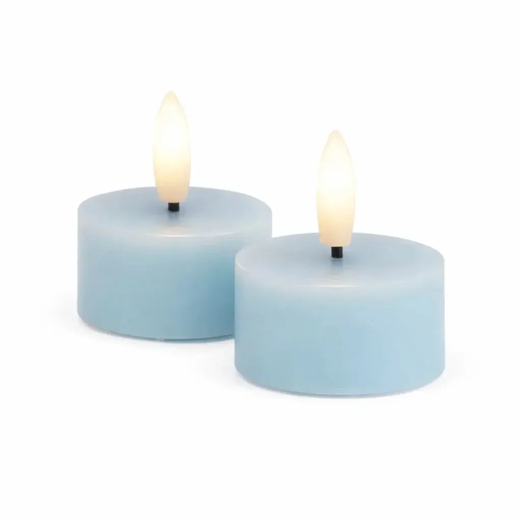 Zestaw podgrzewaczy LED na baterie Sille Tealight, Ø 4,5 × 2,2 cm, błękitny, wykonany z prawdziwego wosku, opakowanie 2 szt.