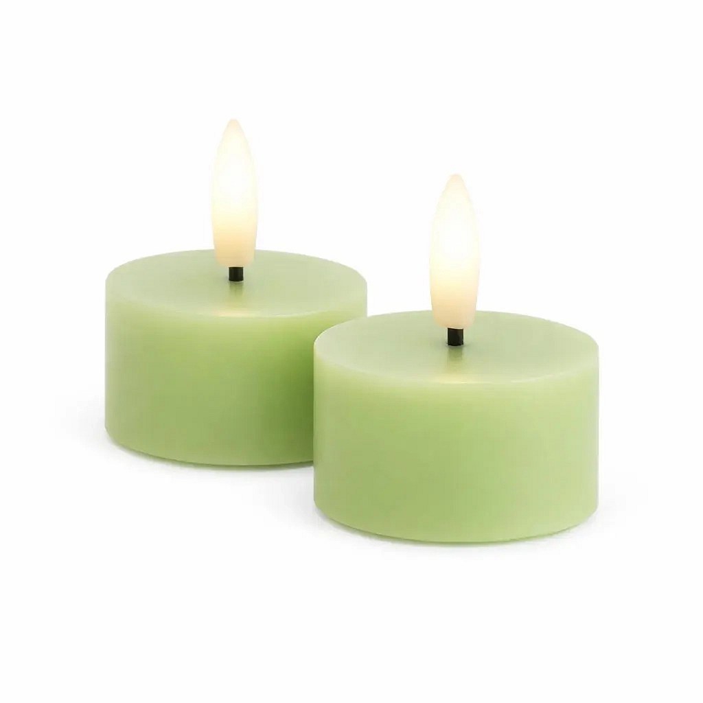 Zestaw podgrzewaczy LED na baterie Sille Tealight, Ø 4,5 × 2,2 cm, wiosenna zieleń, z prawdziwego wosku, opakowanie 2 szt.