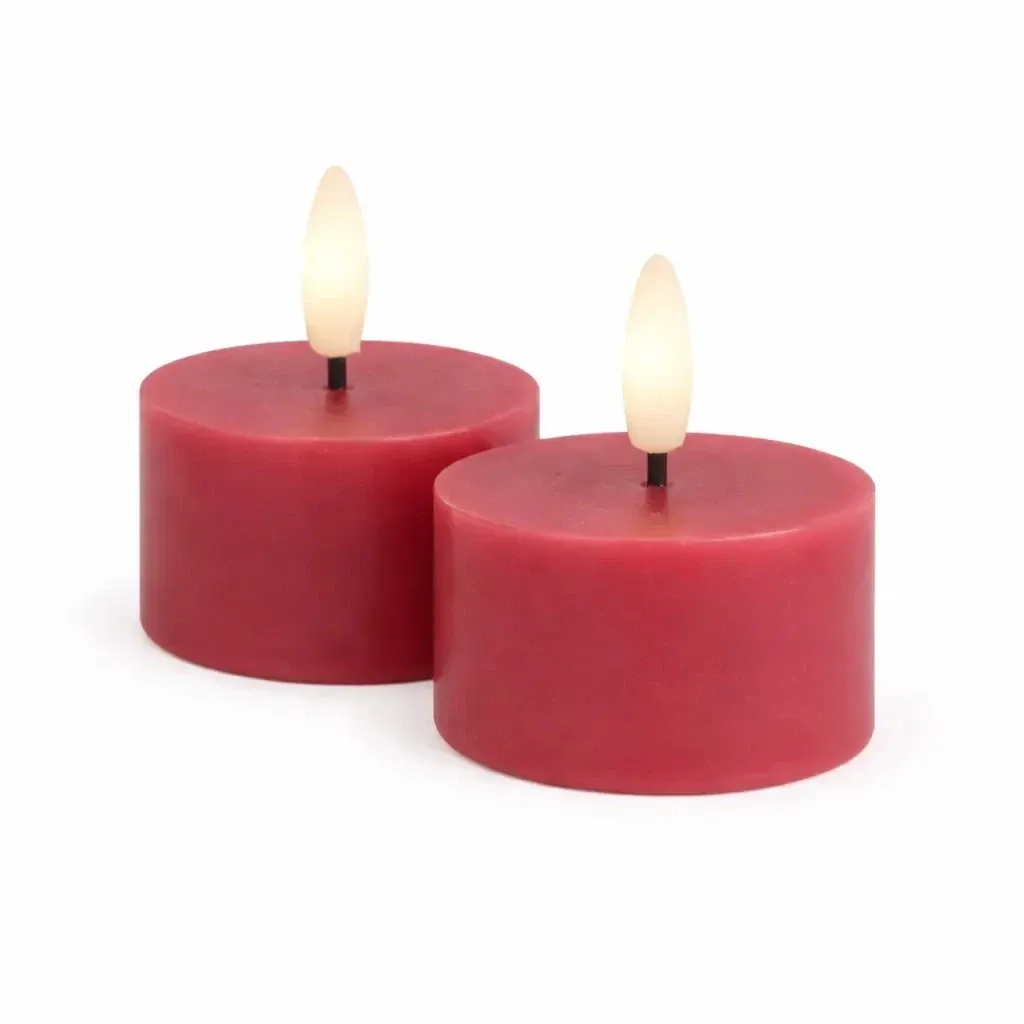 Zestaw podgrzewaczy LED na baterie Sille Tealight, Ø 6 × 3,4 cm, ciemna śliwka, z prawdziwego wosku, opakowanie 2 szt.