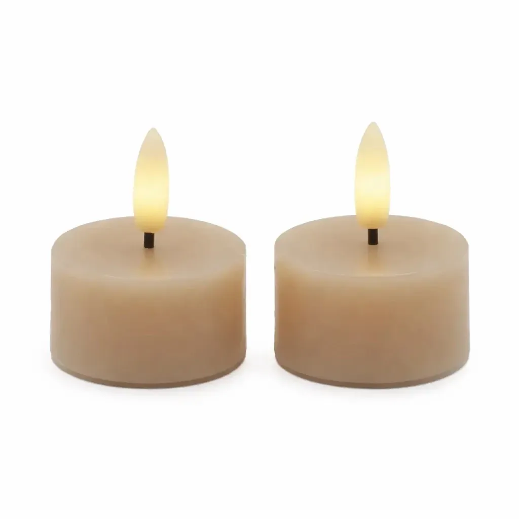 Zestaw podgrzewaczy LED na baterie Sille Tealight, Ø 4,5 × 2,2 cm, jasny karmel, z prawdziwego wosku, opakowanie 2 szt.