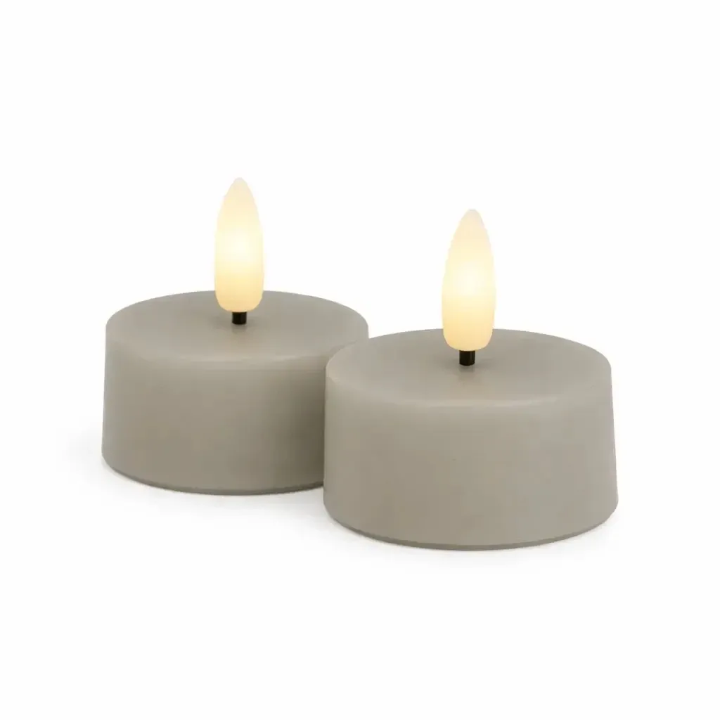 Zestaw podgrzewaczy LED na baterie Sille Tealight, Ø 4,5 × 2,2 cm, ciepły szary, z prawdziwego wosku, opakowanie 2 szt.