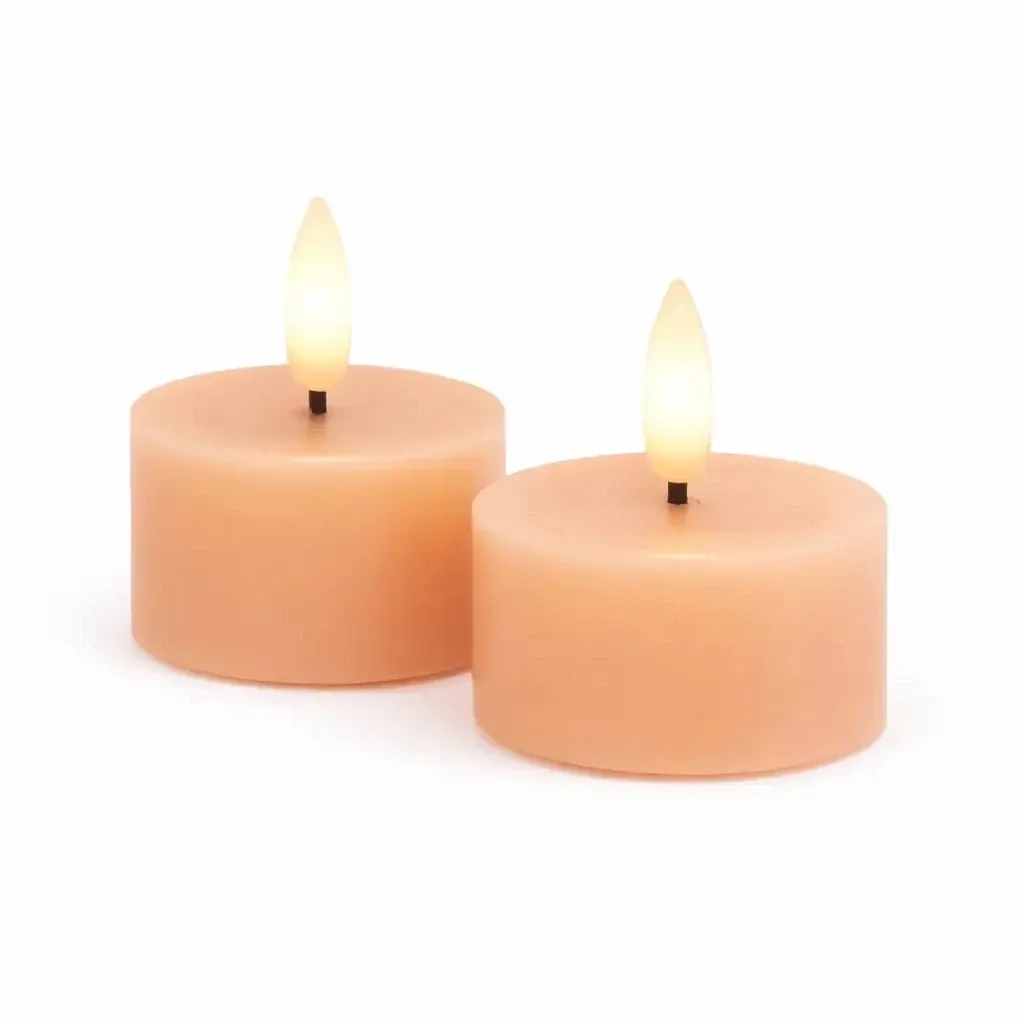 Zestaw podgrzewaczy LED na baterie Sille Tealight, Ø 6 × 3,4 cm, brzoskwiniowy, z prawdziwego wosku, opakowanie 2 szt.