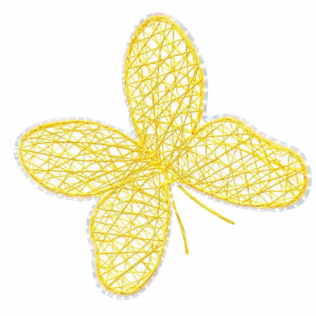 Easy Fix 3D żółty motyl 80 cm Wielkanocna dekoracja z włókna szklanego, lodowo-biała dioda LED, włókno szklane i aluminiowa rama