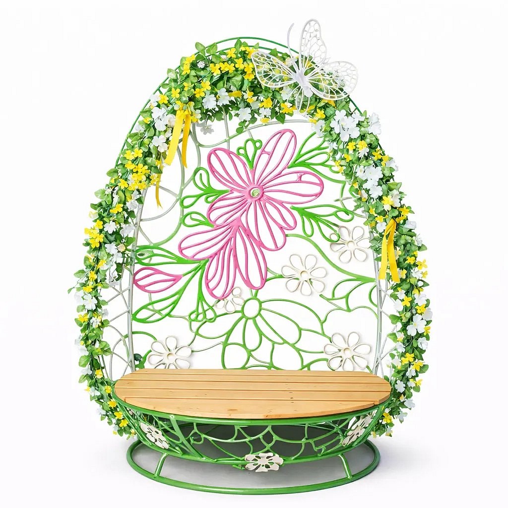 Ławka 3D Easter egg photopoint, 110 × 180 cm, nieoświetlone kwiaty i motyl