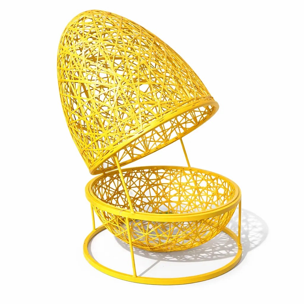 Dekoracja wielkanocna 3D otwarte jajko żółte 120 cm, włókno szklane i aluminium