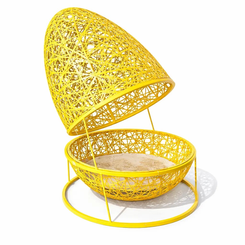 Dekoracja wielkanocna 3D otwarte jajko żółte 150 cm, włókno szklane i aluminium - używana