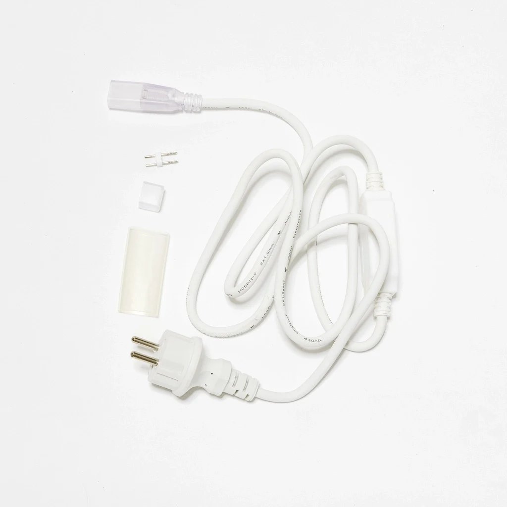 Kabel zasilający do dwustronnego neonu LED, IP67, 1,5 m, biały