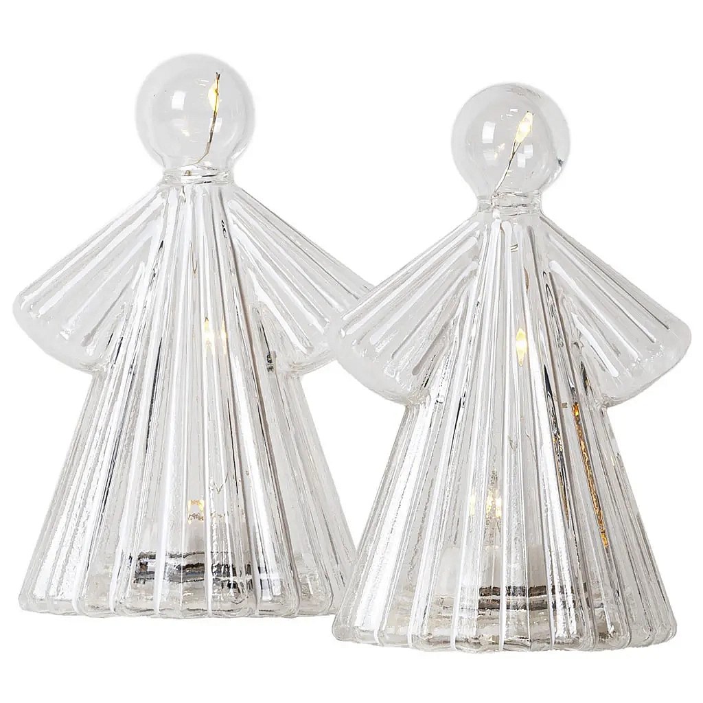 Szklany aniołek z podświetleniem LED, przezroczysty, 10 cm, zestaw 2 sztuk