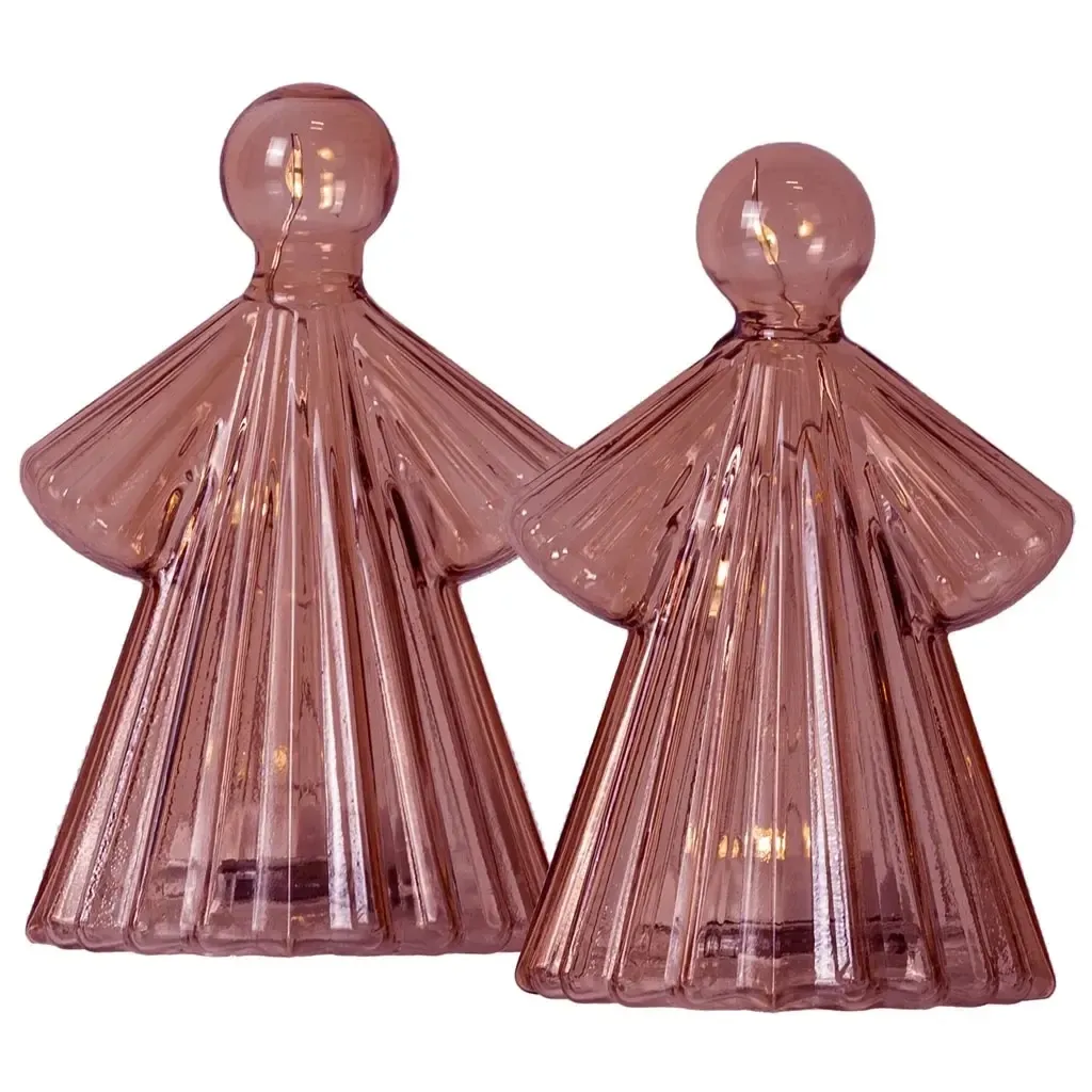 Świecący aniołek LED, szklany, bordowy, 10 cm, zestaw 2 sztuk