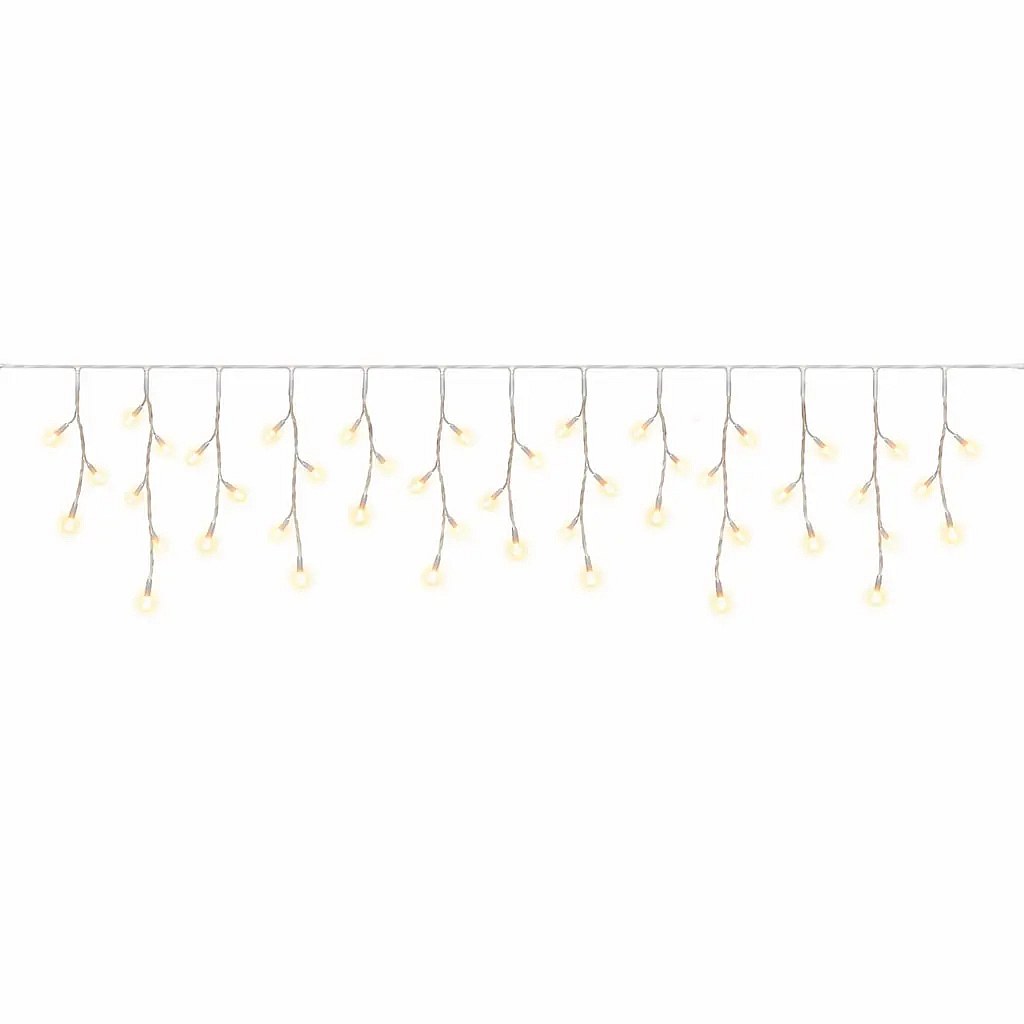 Eco Fix – zewnętrzne lampki LED w kształcie sopli, 200 × 50 cm, ciepła biel, 60 diod, 36 V, biały kabel, IP44, przedłużacz