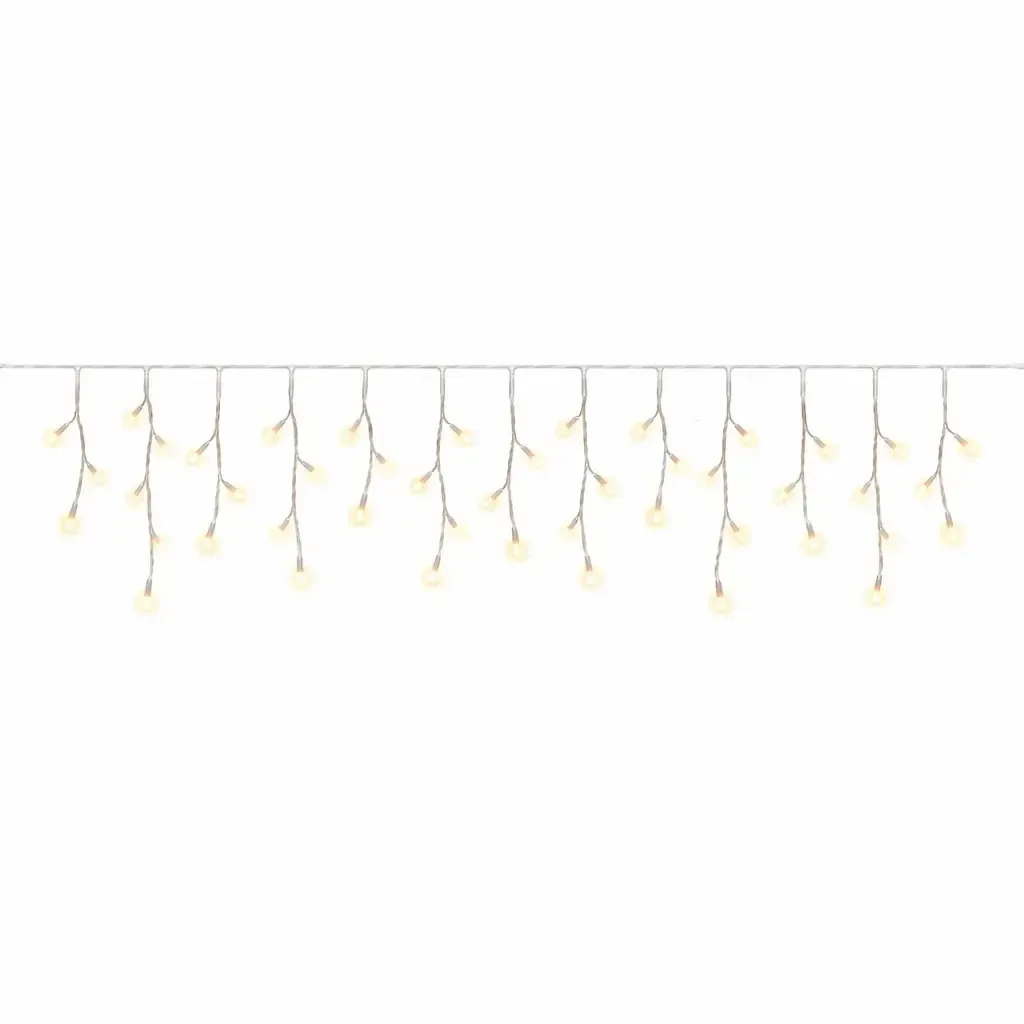 Eco Fix – zewnętrzne lampki LED w kształcie sopli, 200 × 50 cm, ciepła biel, 60 diod, 36 V, biały kabel, IP44, przedłużacz