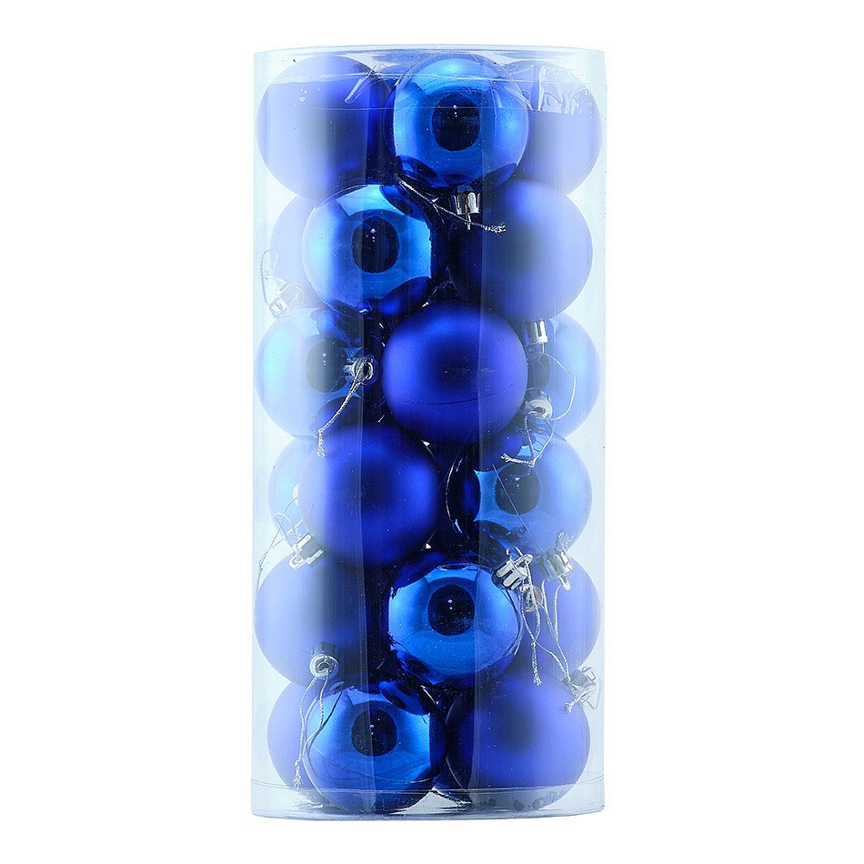 Zestaw ozdób świątecznych niebieskie plastikowe kule 6 cm, 12× błyszczące, 12× matowe, opakowanie 24 szt.