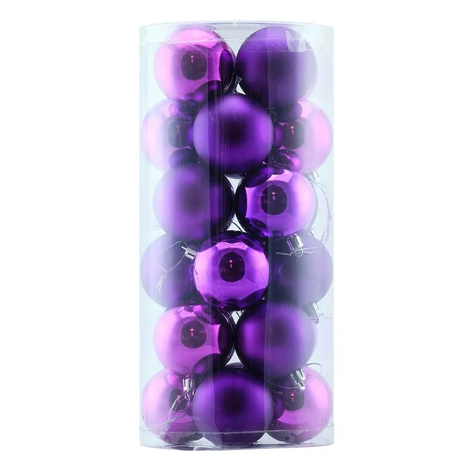 Zestaw ozdób świątecznych fioletowe kulki plastikowe 6 cm, 12× błyszczące, 12× matowe, opakowanie 24 szt.