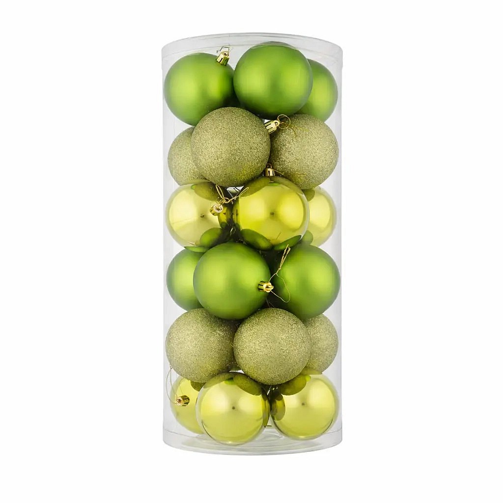 Zestaw ozdób świątecznych jabłko zielone kolba 8 cm, 8× matowe, 8× brokatowe, 8× błyszczące, opakowanie 24 szt.