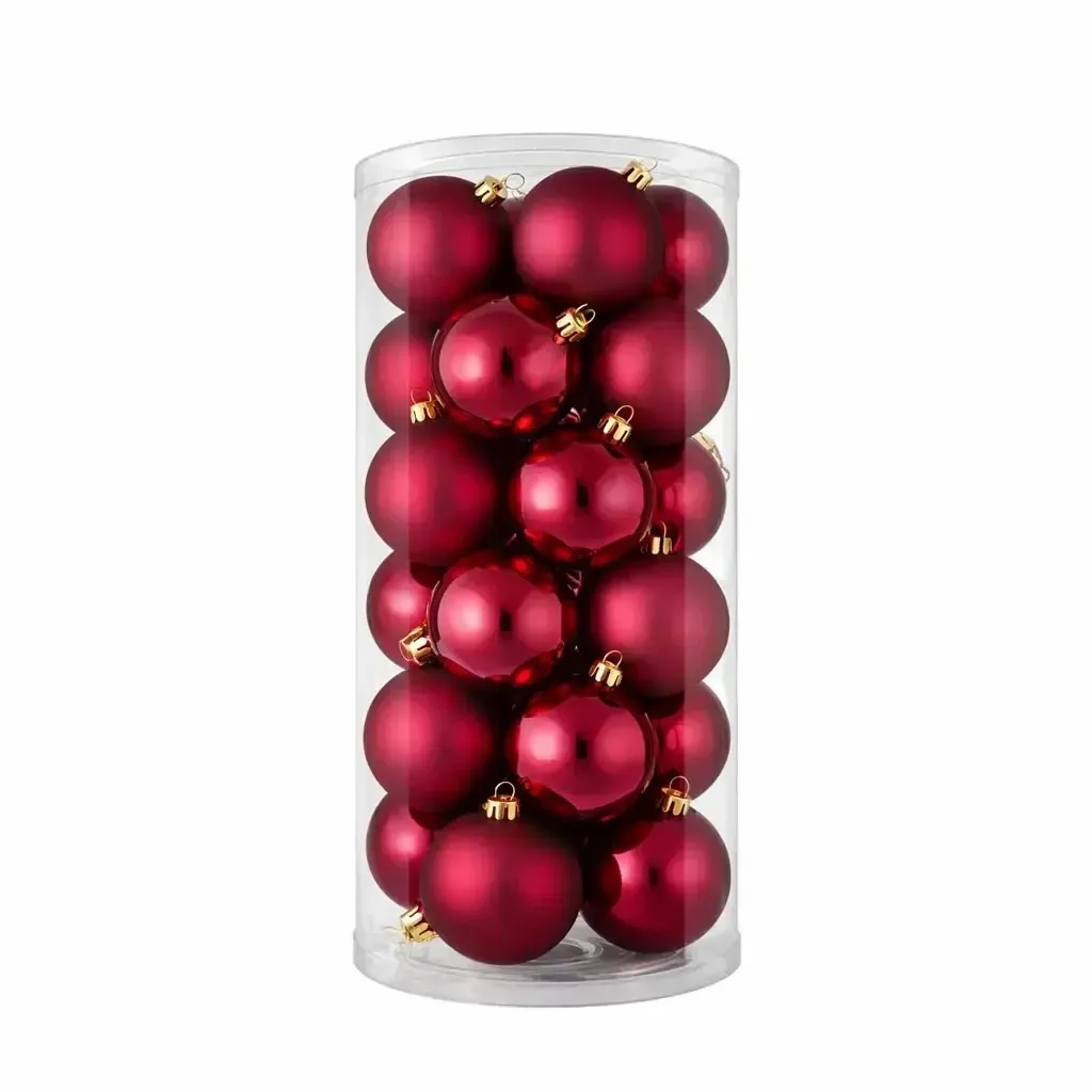 Zestaw ozdób świątecznych bordowe plastikowe kule 8 cm, 12× matowe, 12× błyszczące, zestaw 24 banerów