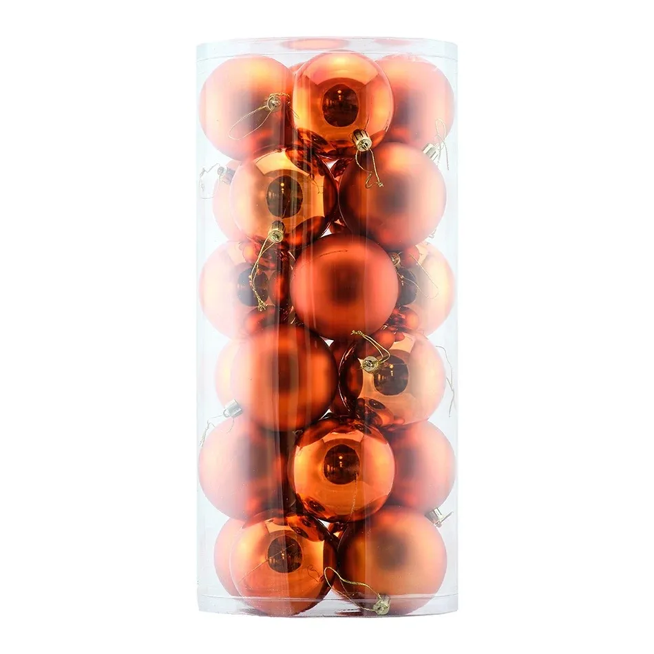 Zestaw ozdób bożonarodzeniowych miedziane kulki plastikowe 8 cm, 12× błyszczące, 12× matowe, opakowanie 24 szt.